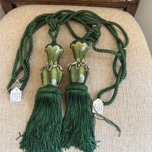 Ceramic Green tassel tiebacks with floral accents double set